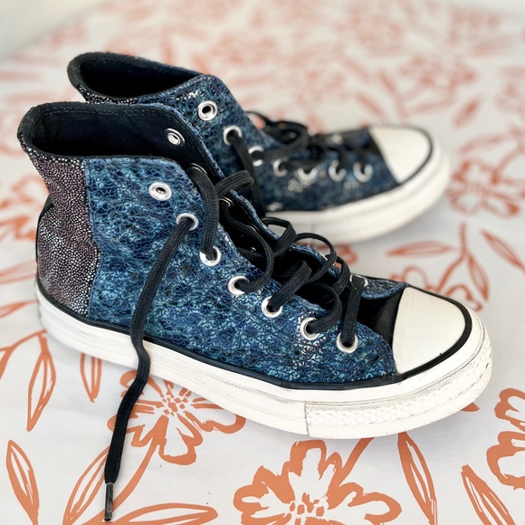 Converse Chuck 70 All Star High Top Blue Canvas Leather Sneakers A01084c - Picture 9 of 11